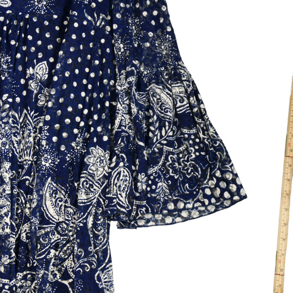 The Pyramid Collection Dress Women Size XL Blue Polka Dot Floral Lace Lined Boho - Picture 7 of 12